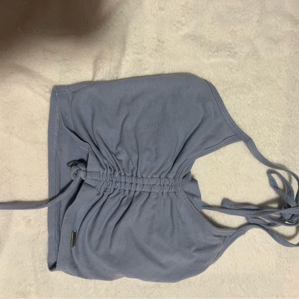 Hollister tie neck scrunch front blue